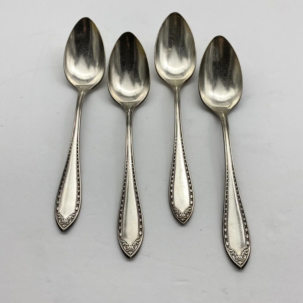 Antique 1910 Oneida Community Sheraton‎ Teaspoons 4 Set Silverplate VTG Ornate